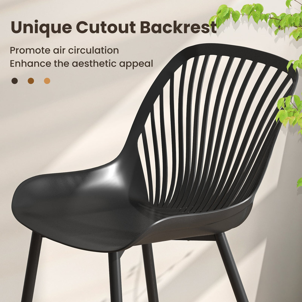Sillas de cocina modernas con patas de metal, respaldo calado, asiento curvo para comedor, oficina en casa - Negro