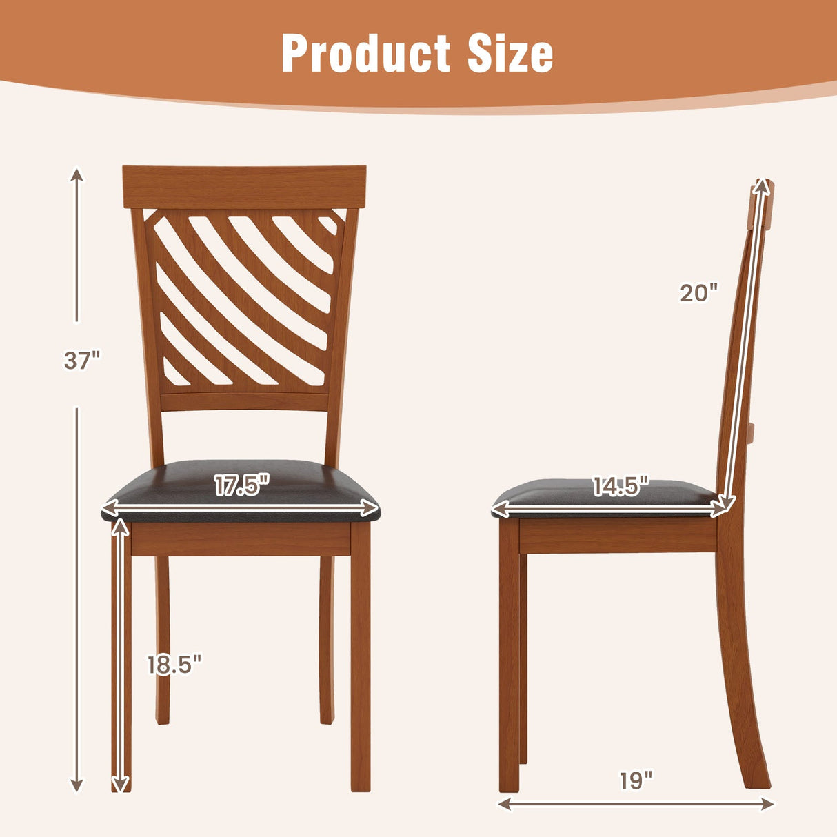 Juego de 2 Sillas de Comedor con Patas de Madera de Caucho y Respaldo Ergonómico para Comedor-Nogal