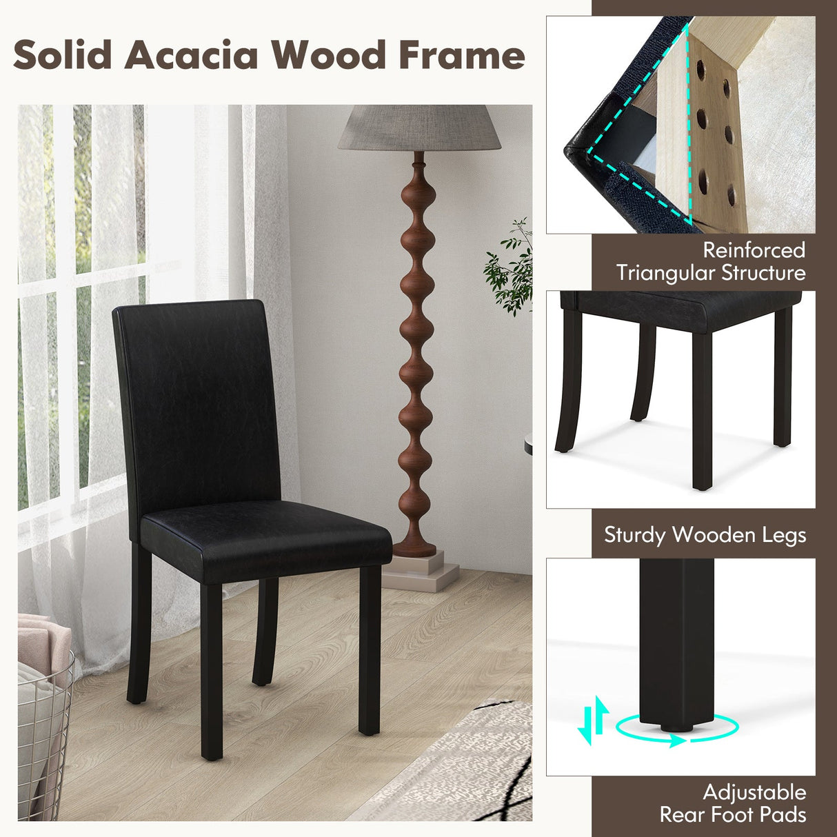 Dining Chair Set of 4 Upholstered Kitchen Dinette Chairs with Wood Frame