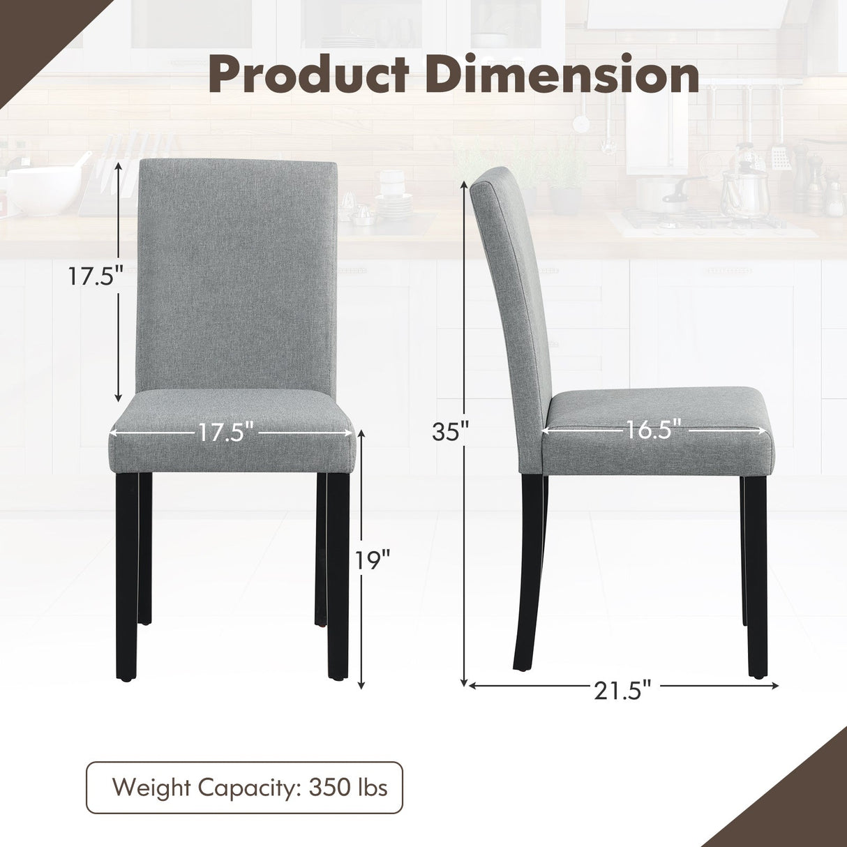 Dining Chair Set of 4 Upholstered Kitchen Dinette Chairs with Wood Frame