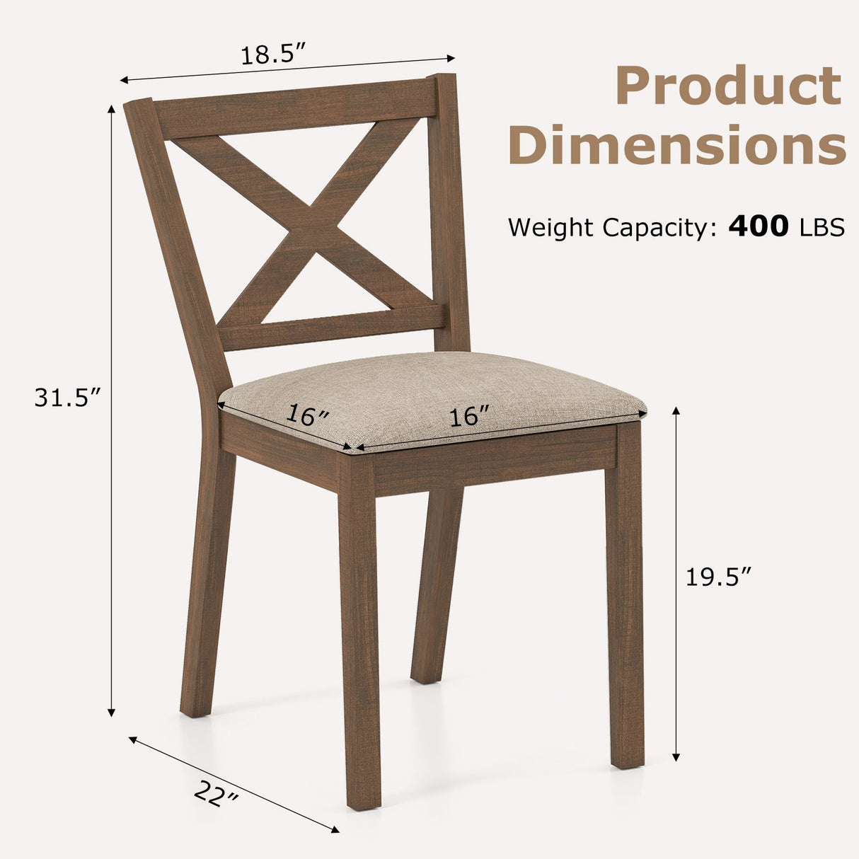 Juego de 2 sillas de comedor modernas con asiento tapizado - Marrón