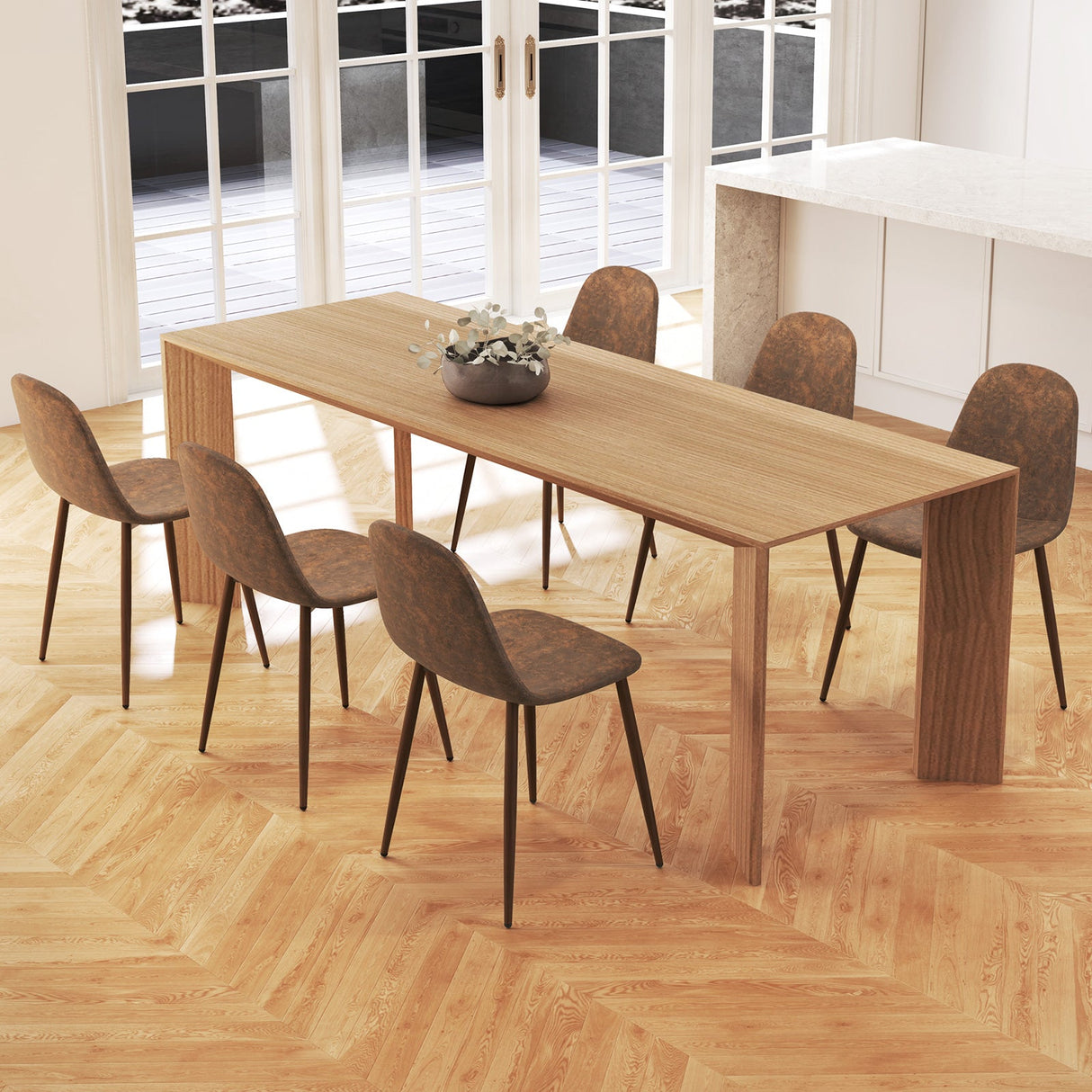 Juego de 4 sillas de comedor de cocina tapizadas en piel sintética con patas de metal - Marrón