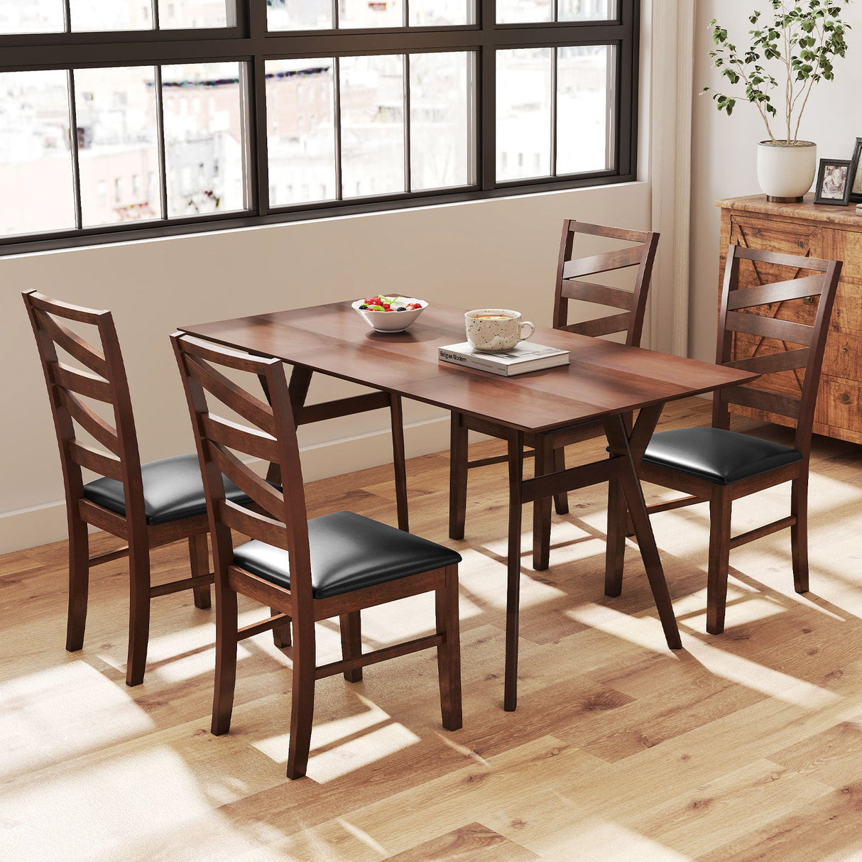 Juego de 2 sillas de comedor, sillas auxiliares de cocina con patas de madera de caucho - Nogal
