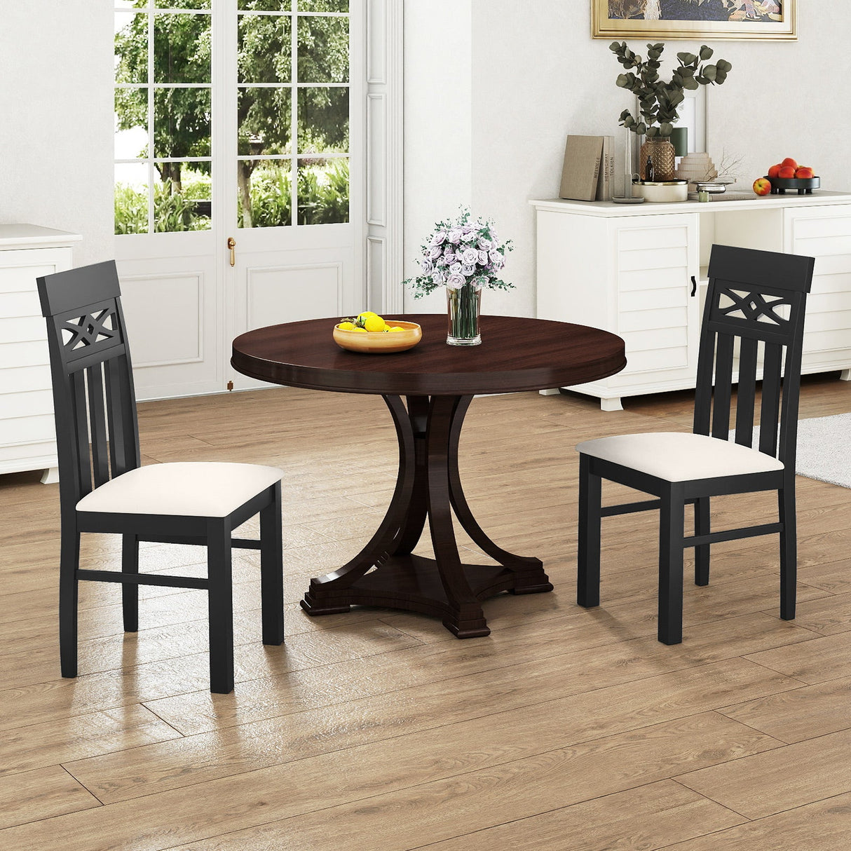 Sillas de comedor juego de 2 sillas de comedor con respaldo alto y asiento acolchado y estructura de madera de caucho - Negro
