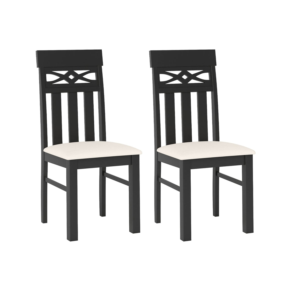 Sillas de comedor juego de 2 sillas de comedor con respaldo alto y asiento acolchado y estructura de madera de caucho - Negro