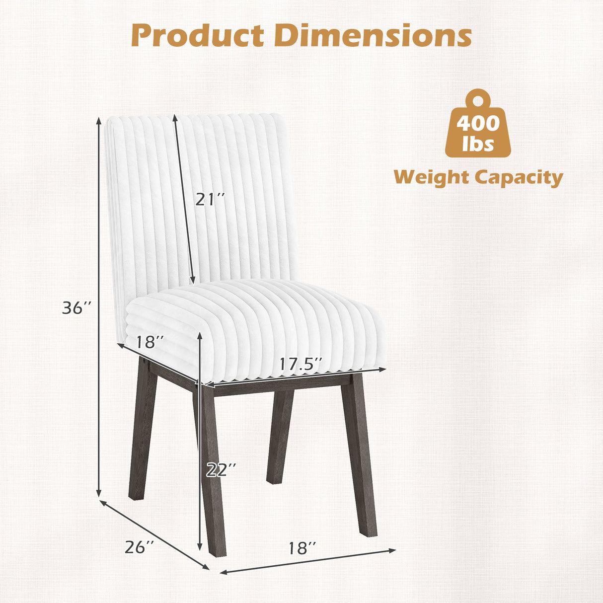 Juego de 2 sillas de comedor tapizadas con tela, sillas de cocina con asiento acolchado y patas de madera de caucho - Blanco + Gris