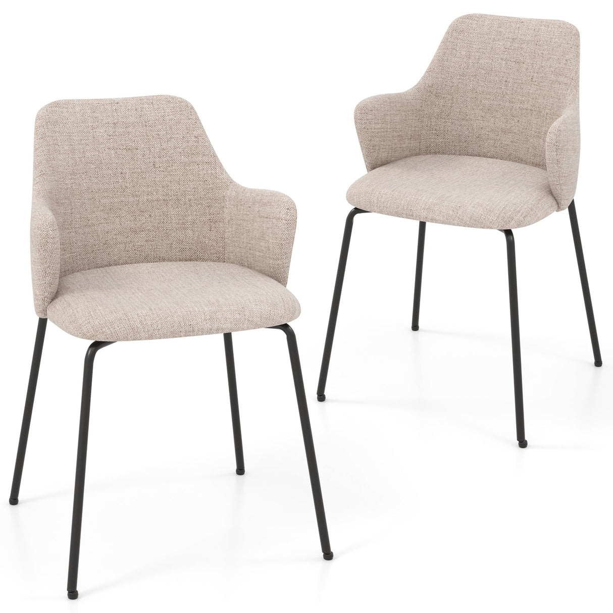 Juego de 2 sillas de comedor con respaldo curvo, asiento ancho y reposabrazos