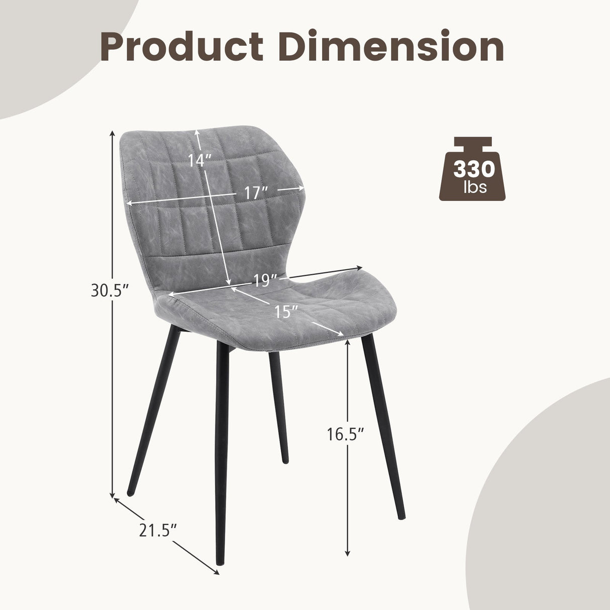Dining Chairs Set of 2 with Padded Back Metal Legs and Adjustable Foot Pads