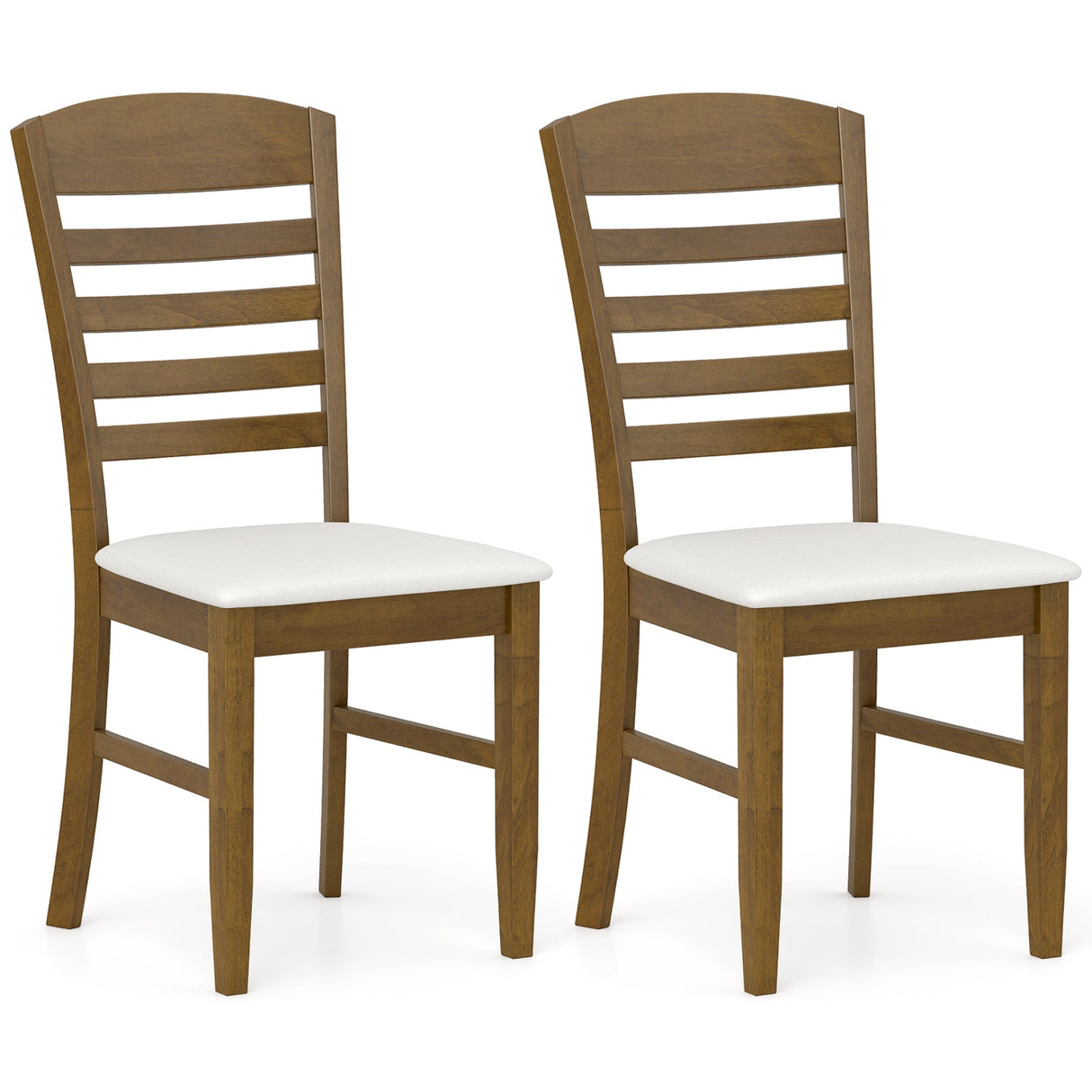 Sillas de Comedor Juego de 2 con Estructura de Madera de Caucho y Asiento Acolchado-Nogal