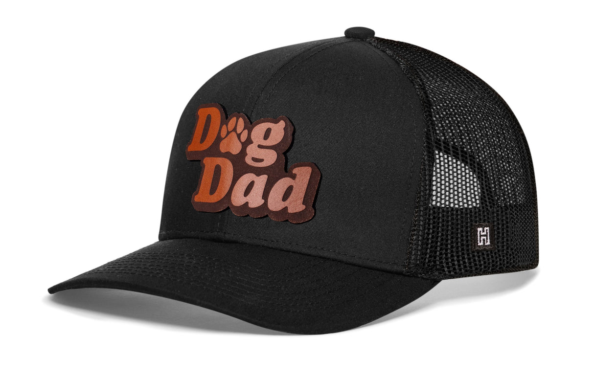 Dog Dad Trucker Hat Leather | Black Paw Snapback