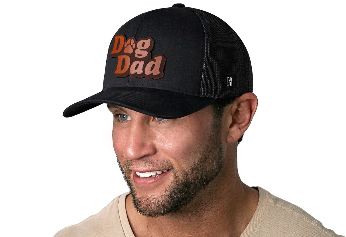 Dog Dad Trucker Hat Leather | Black Paw Snapback