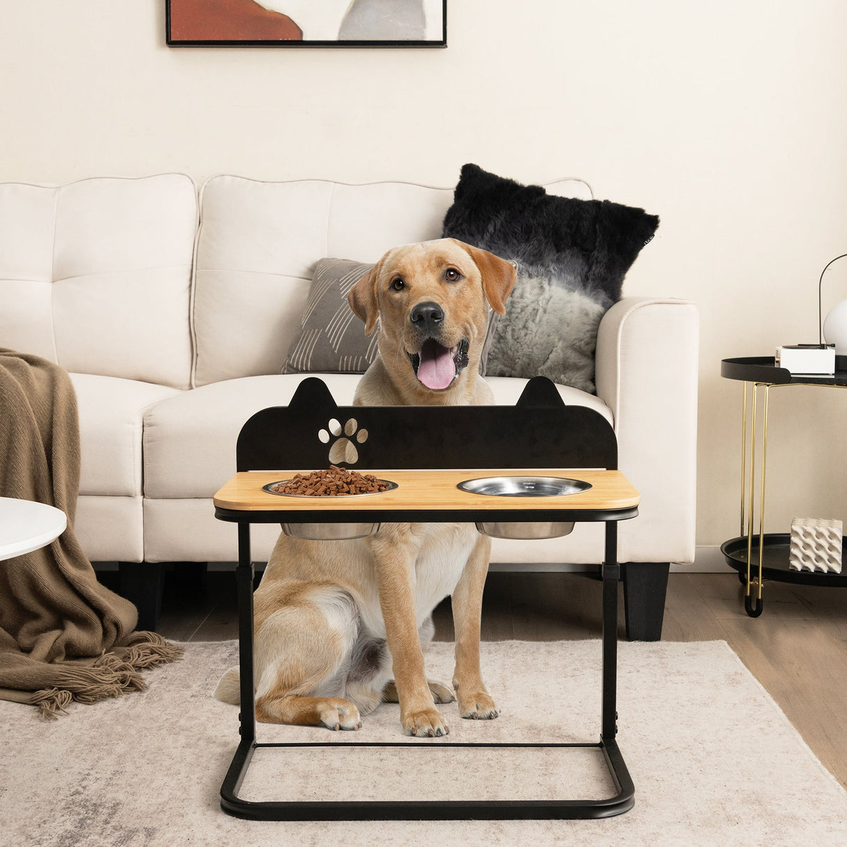 Soporte para cuencos de perro con 2 cuencos de acero inoxidable para comida y agua