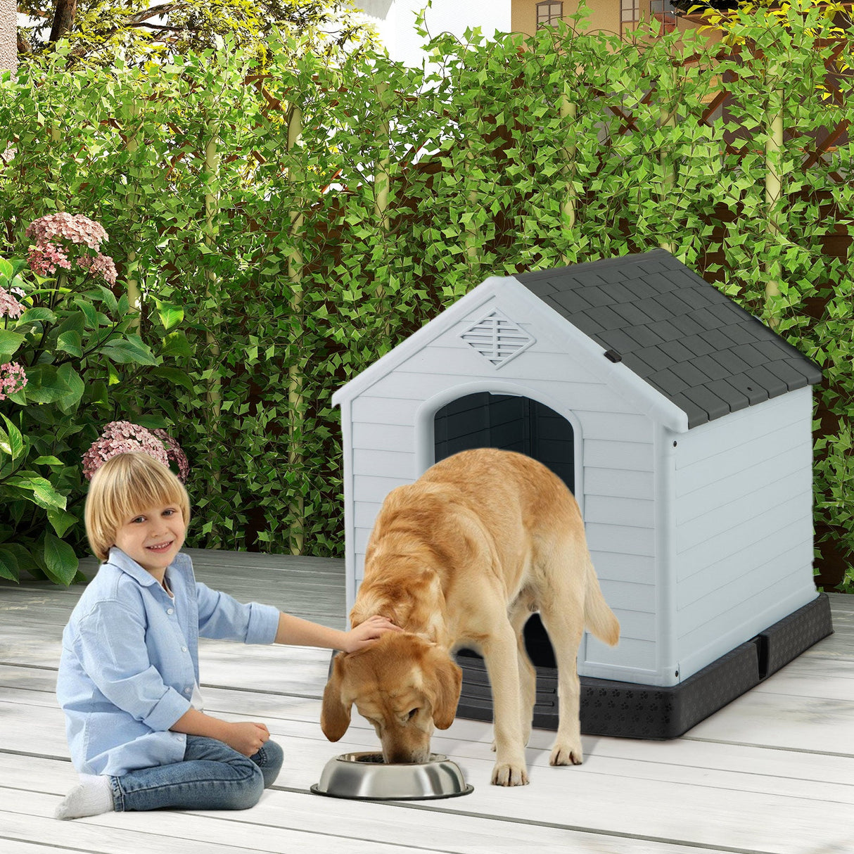 Caseta para perros pequeños de plástico impermeable con suelo elevado