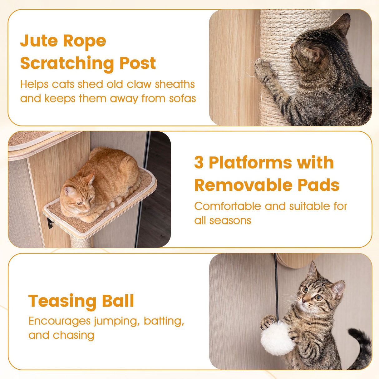 Trepadora para gatos para colgar en la puerta, de 4 niveles, altura ajustable con cama de felpa