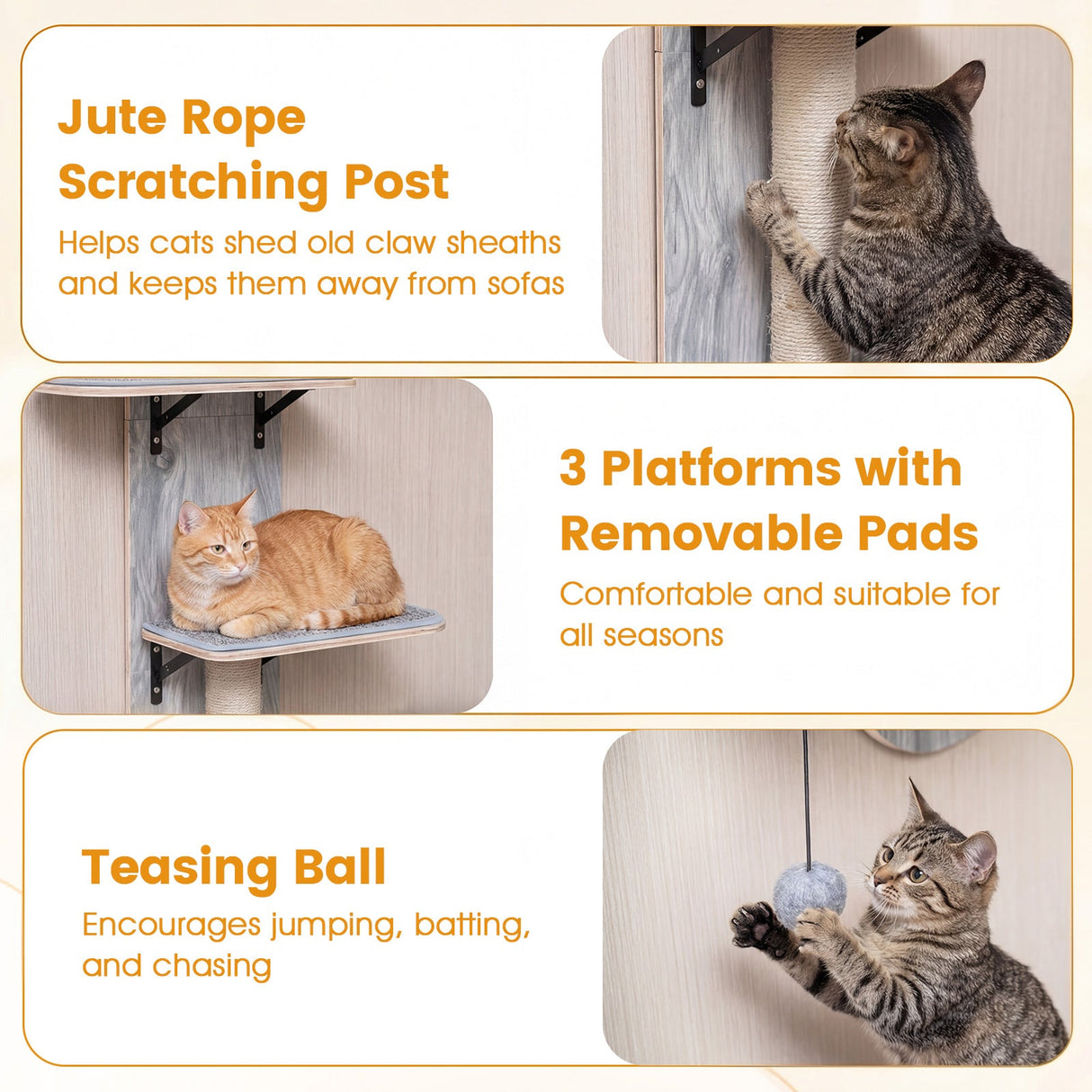 Trepadora para gatos para colgar en la puerta, de 4 niveles, altura ajustable con cama de felpa
