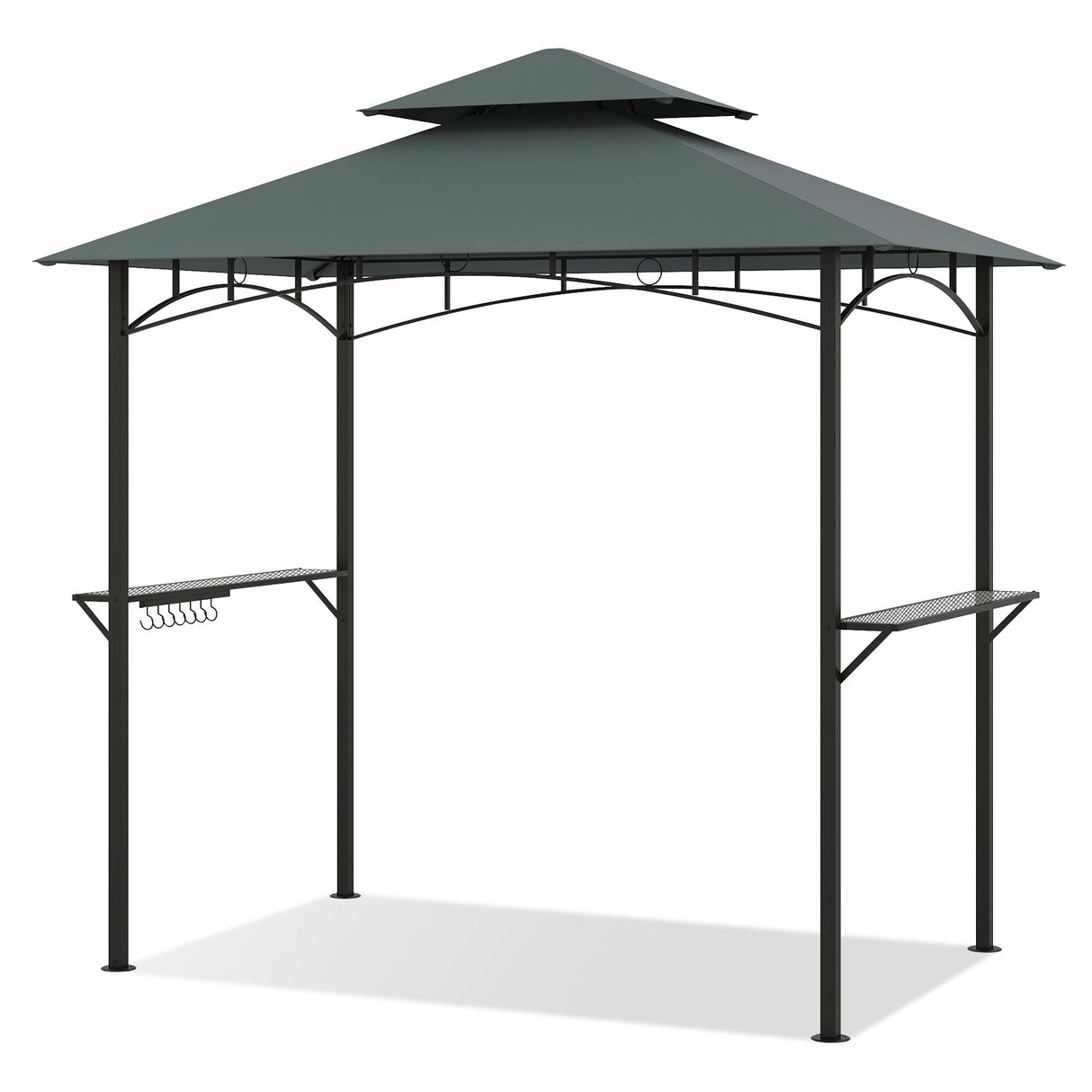 Outdoor Double-Tiered Grill Gazebo Canopy with 2 Shelves and 7 Hooks