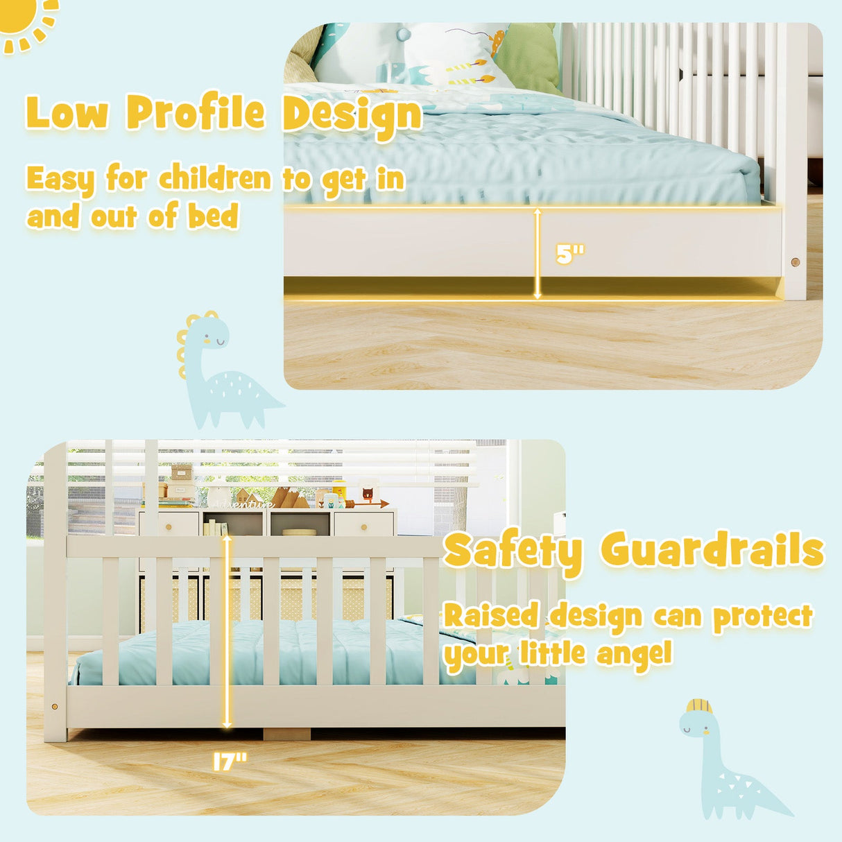 Camas litera dobles para gemelos, casas de cama con barandillas de seguridad para 2 niños - Blanco