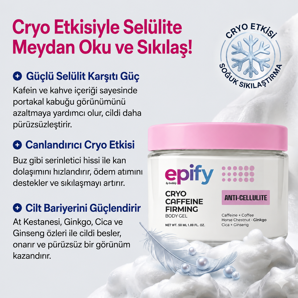 Epify Cryo-Effect Anti-Cellulite Firming Gel Cream with Caffeine & Coffee Extract, 1.7 Fl Oz