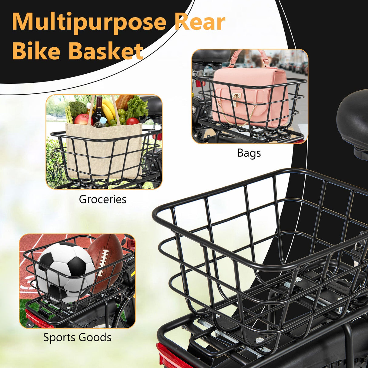 Cesta trasera de metal resistente para bicicletas eléctricas