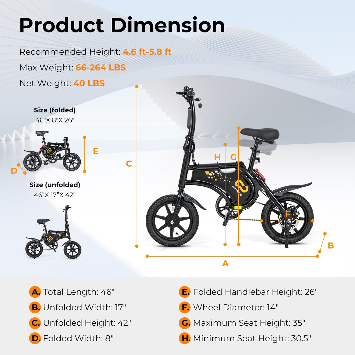 Bicicleta eléctrica para adultos, bicicleta eléctrica plegable con motor de 350 W y batería de 36 V