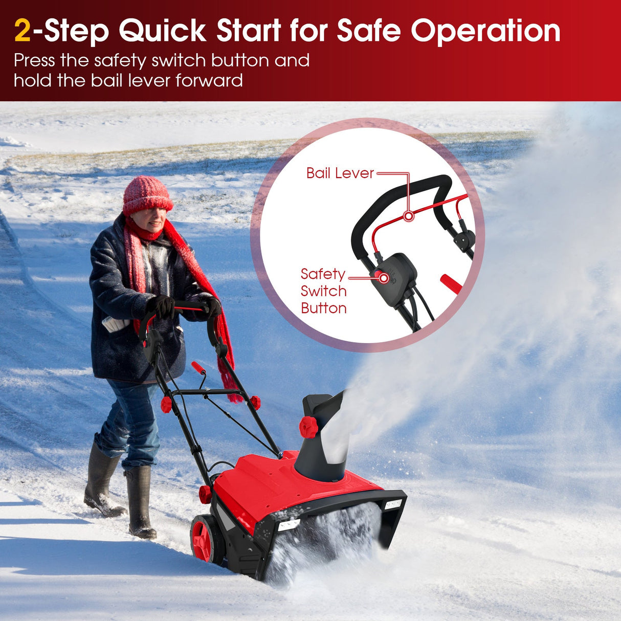 20 Inch 120V 15Amp Electric Snow Thrower with 180° Rotatable Chute