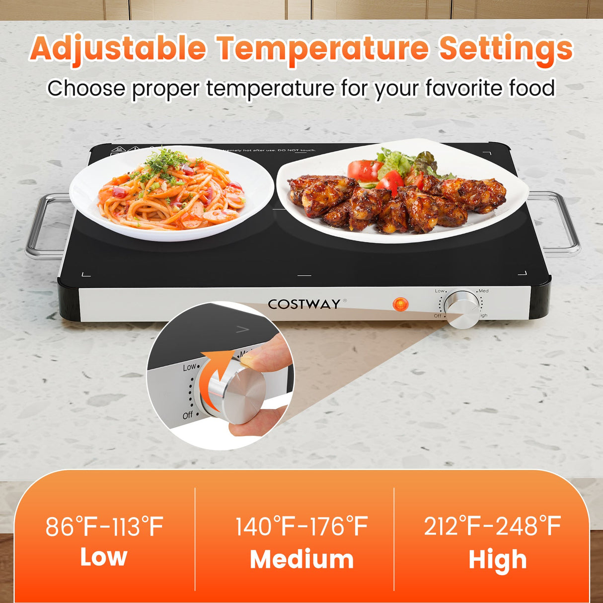 Bandeja Calientaplatos Eléctrica Calentador de Alimentos con Control de Temperatura Ajustable