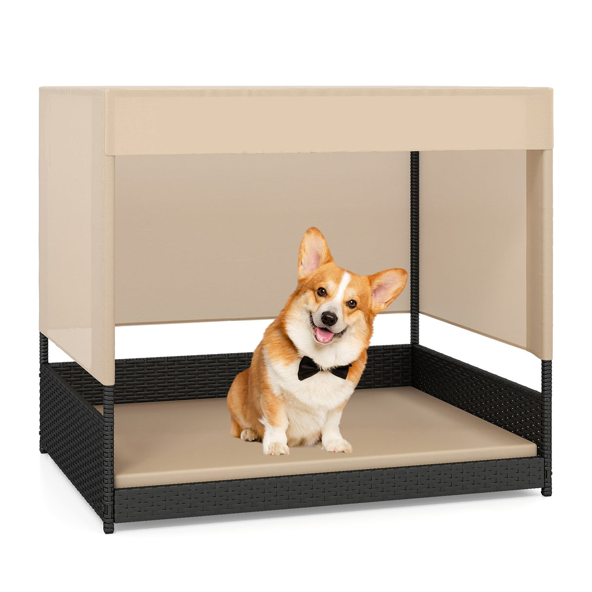 Casa para perros de mimbre elevada para razas pequeñas a medianas - Negra