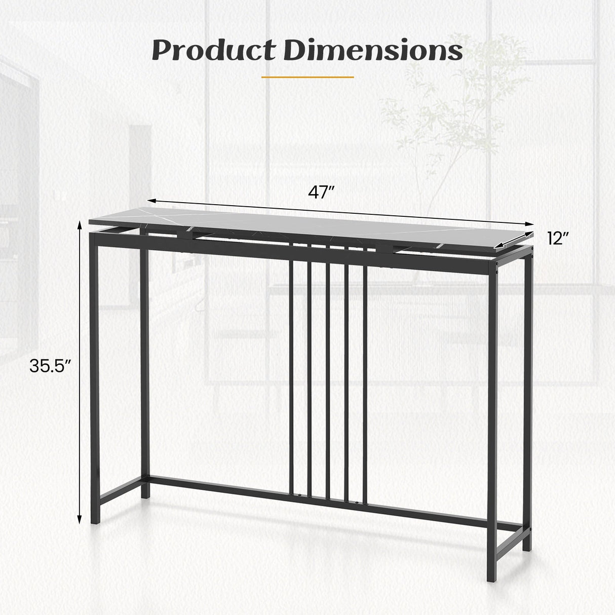 Entrance Couch Table with Narrow Faux Marble Top for Living Room and Hallway-Black