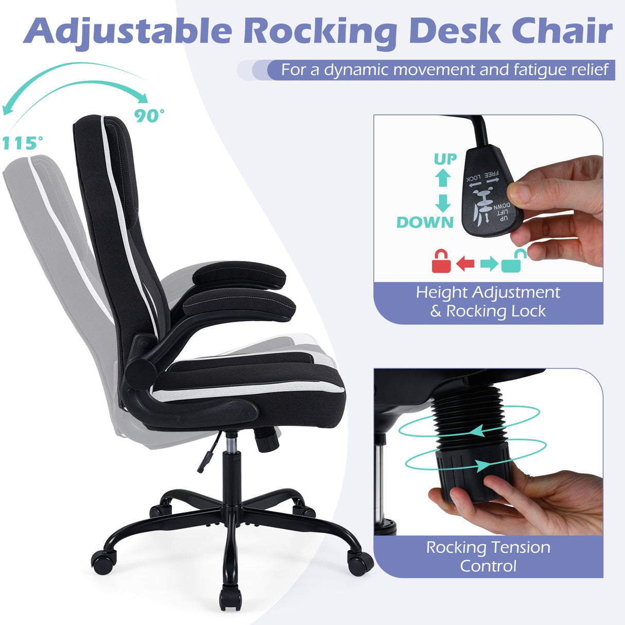 Ergonomic Computer Office Chair with 90° Flip-up Armrests