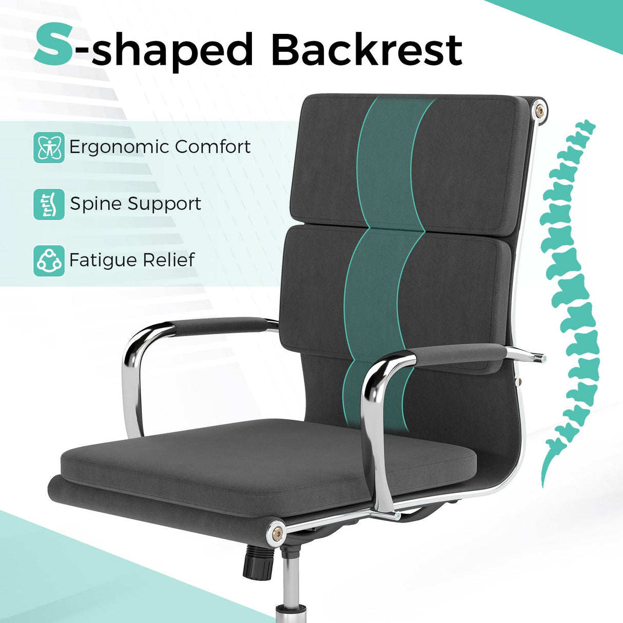 Silla de escritorio ergonómica con respaldo reclinable y asiento acolchado de altura ajustable - Gris