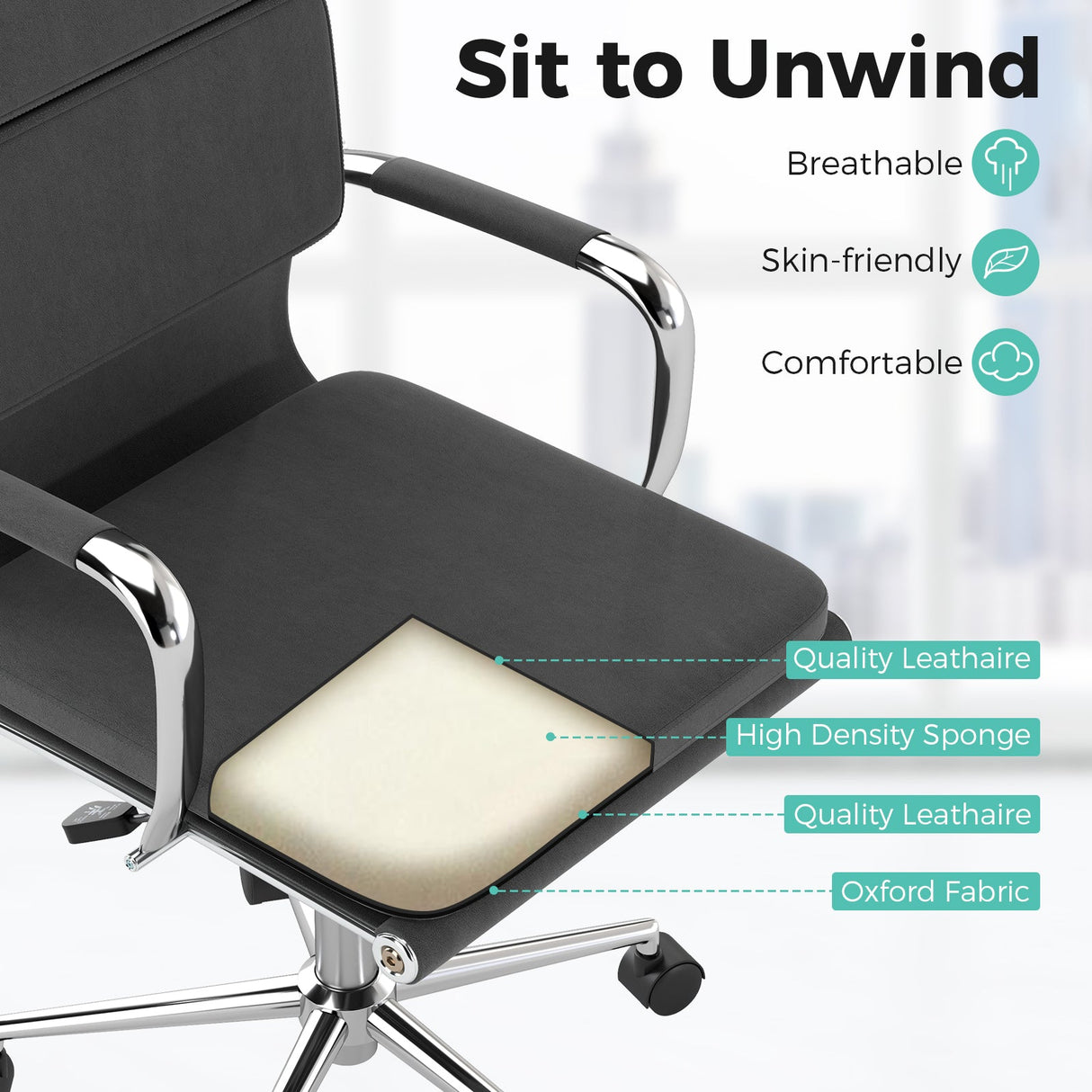 Silla de escritorio ergonómica con respaldo reclinable y asiento acolchado de altura ajustable - Gris