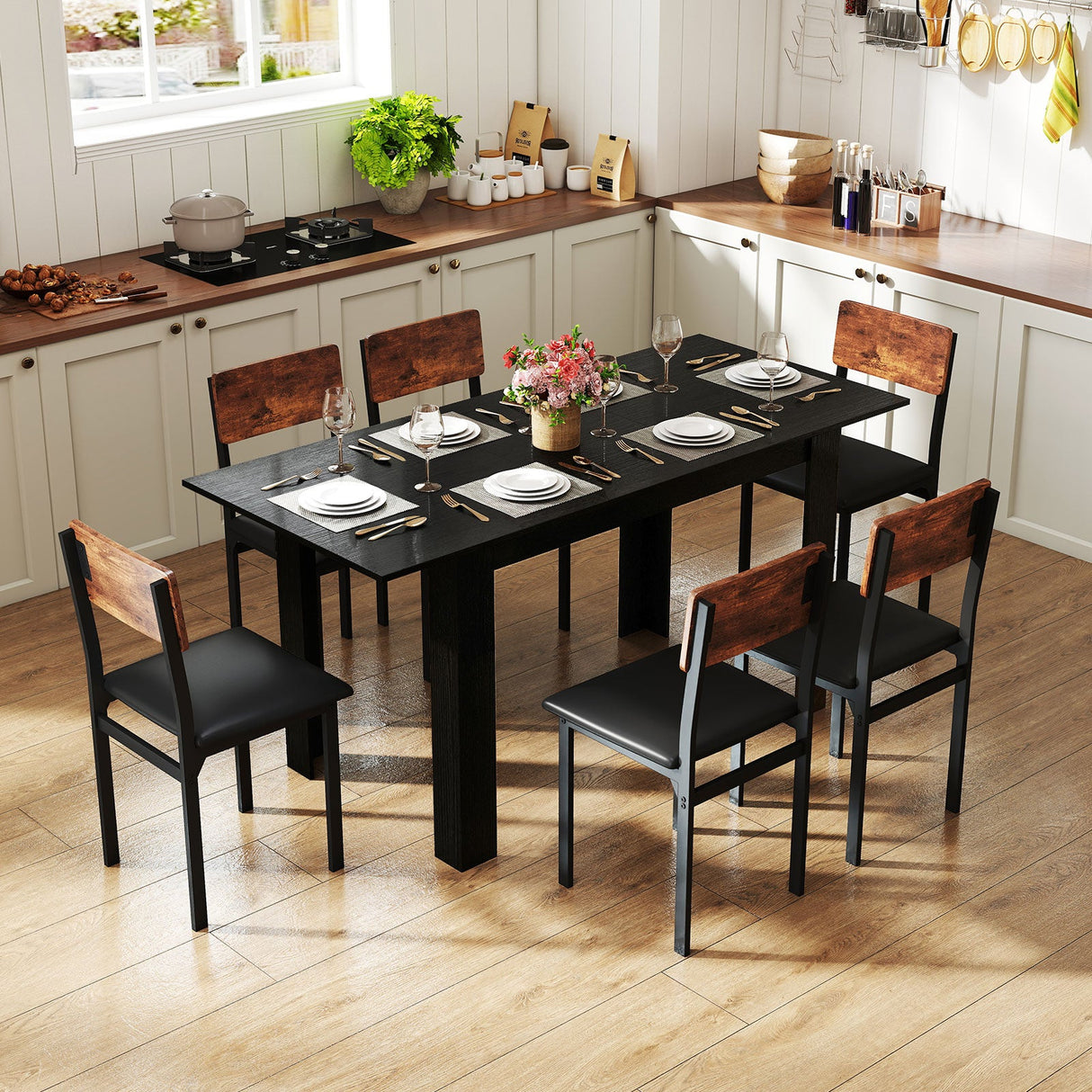 Mesa de comedor extensible para 4-8 personas, 119-157 cm, mesa de cocina rectangular grande