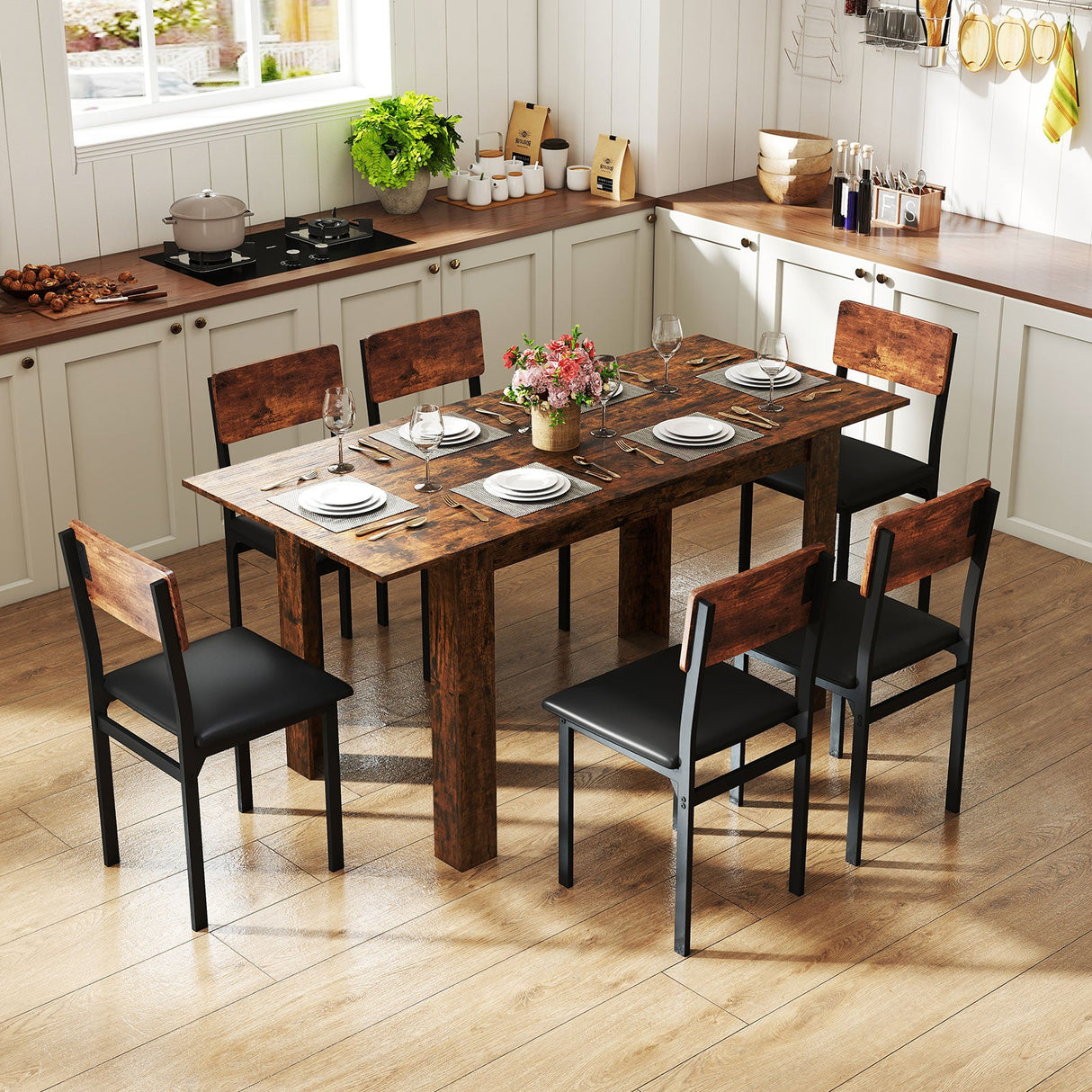 Mesa de comedor extensible para 4-8 personas, 119-157 cm, mesa de cocina rectangular grande
