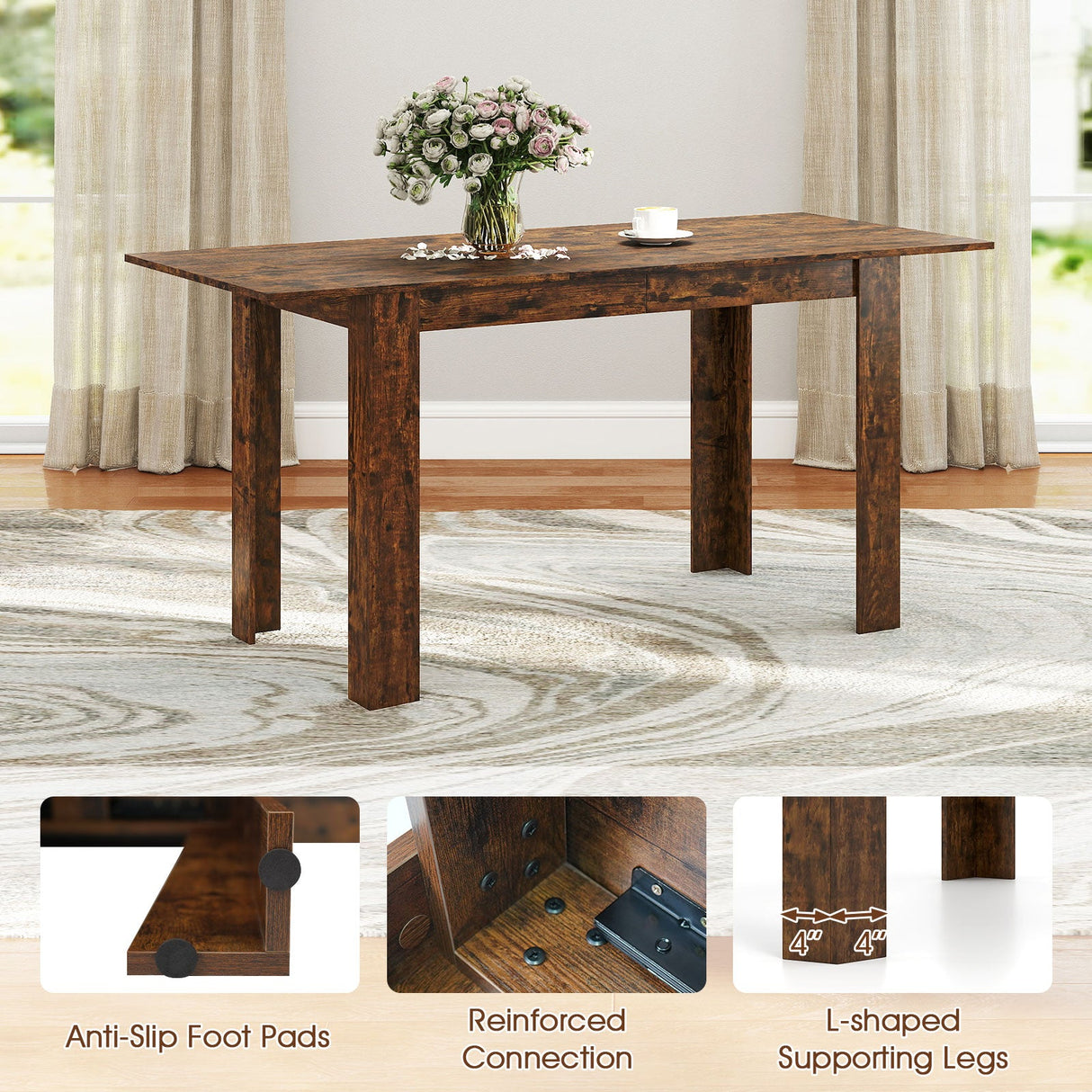 Mesa de comedor extensible para 4-8 personas, 119-157 cm, mesa de cocina rectangular grande