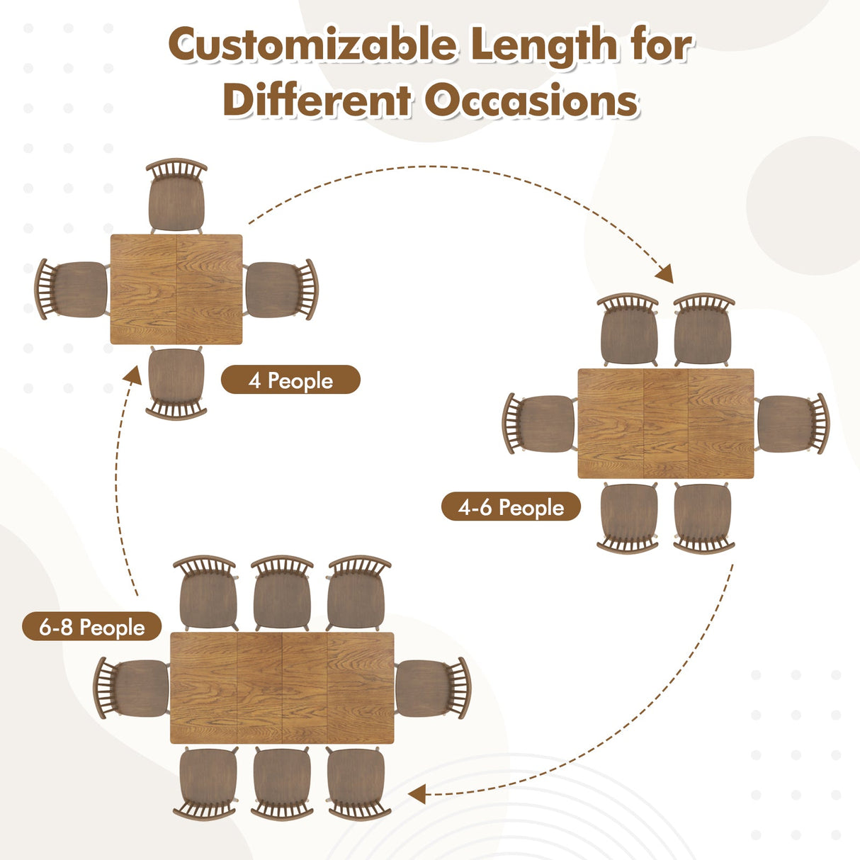 Mesa de comedor extensible con patas de madera de caucho para 4-8 personas - Blanco
