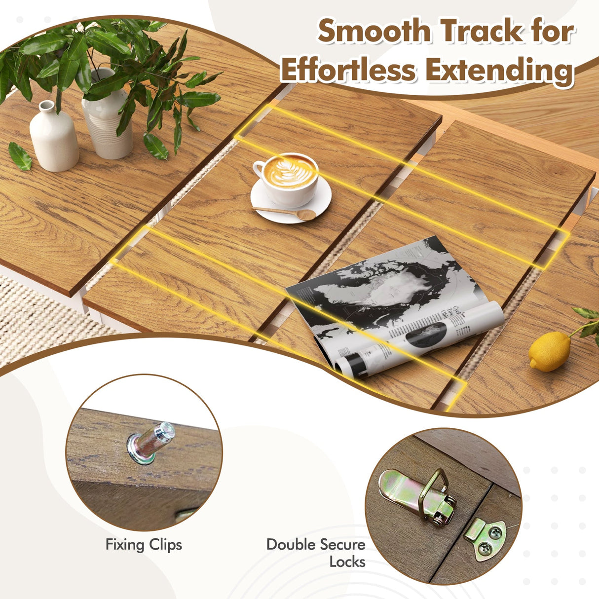 Mesa de comedor extensible con patas de madera de caucho para 4-8 personas - Blanco