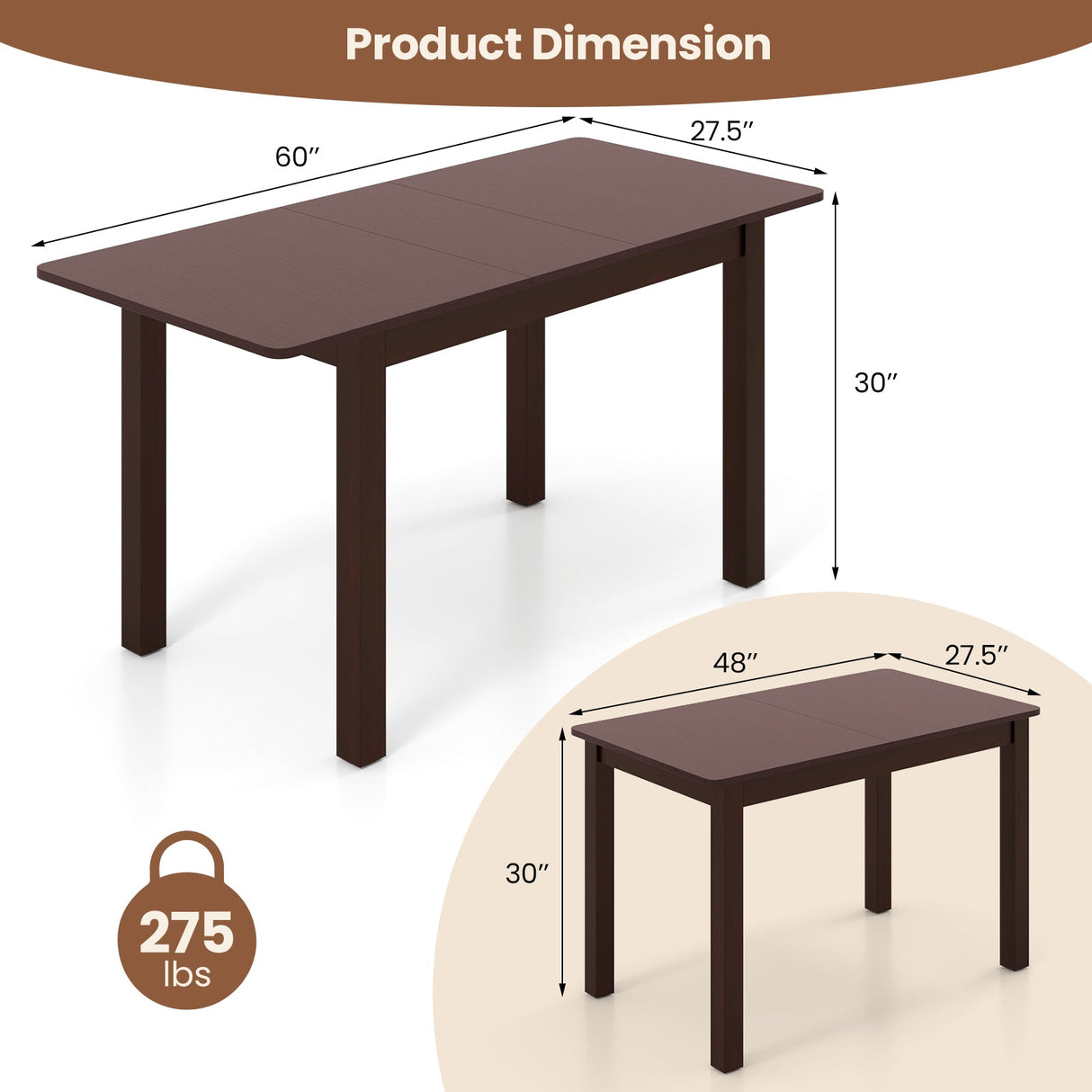 Mesa de comedor plegable extensible con estructura de madera de caucho y cierres de seguridad