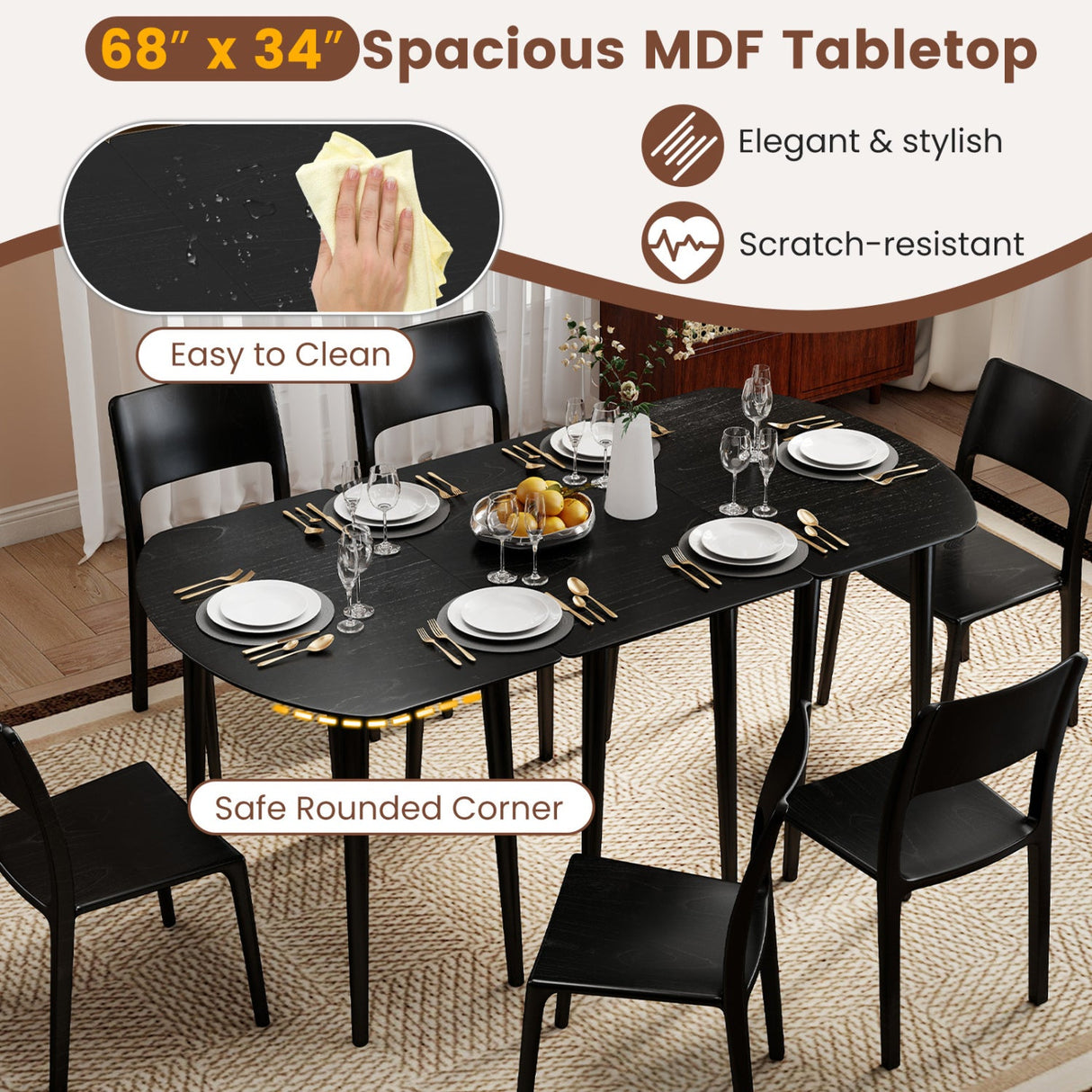 Juego de mesa de comedor ovalada extensible con 2 mesas semicirculares para 4-6 personas
