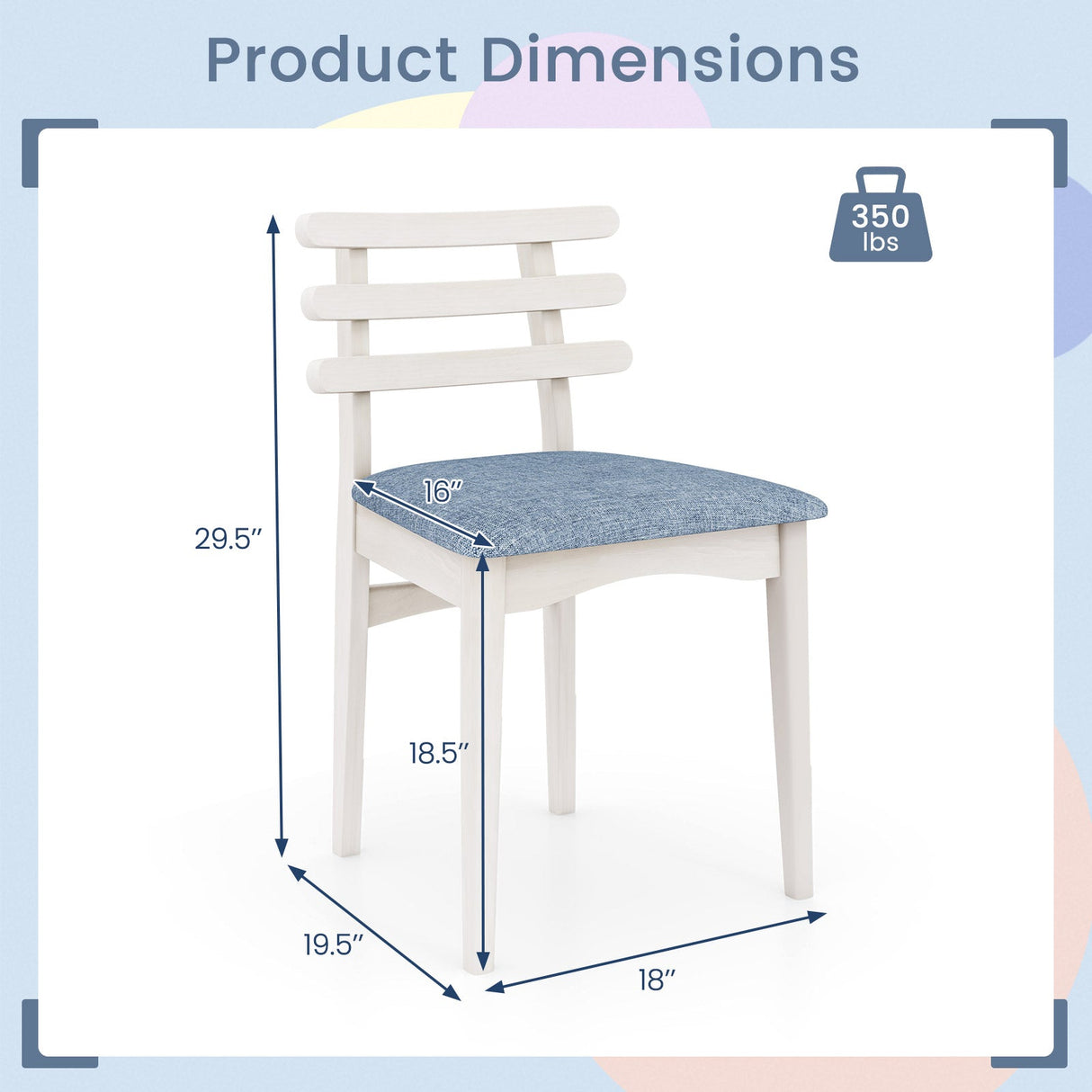 Sillas Auxiliares de Cocina de Tela con Estructura de Madera de Caucho y Asiento Acolchado-Blanco