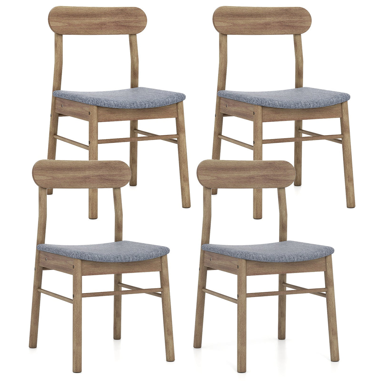 Juego de 4 sillas de comedor sin brazos tapizadas en tela con estructura de madera de caucho - Roble