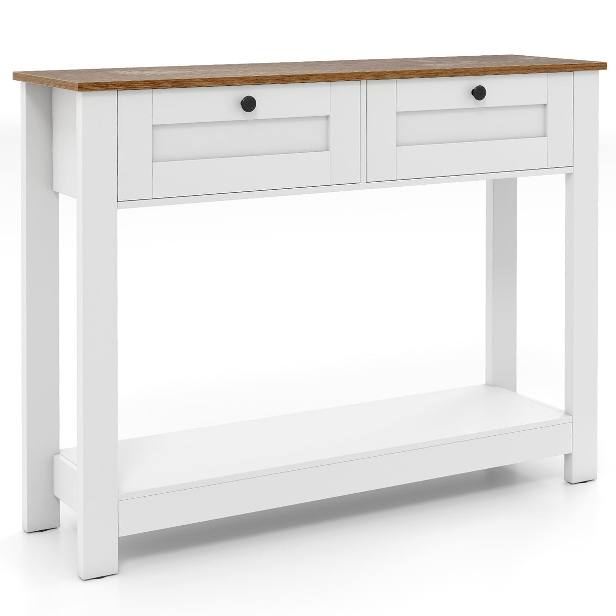 Mesa consola rústica con 2 cajones, 107 cm de largo, mesa estrecha para entrada