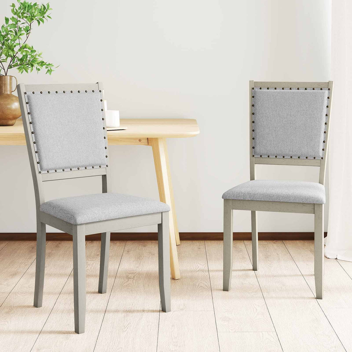 Juego de 2 sillas de comedor de granja con tapicería de tela para cocina - Gris
