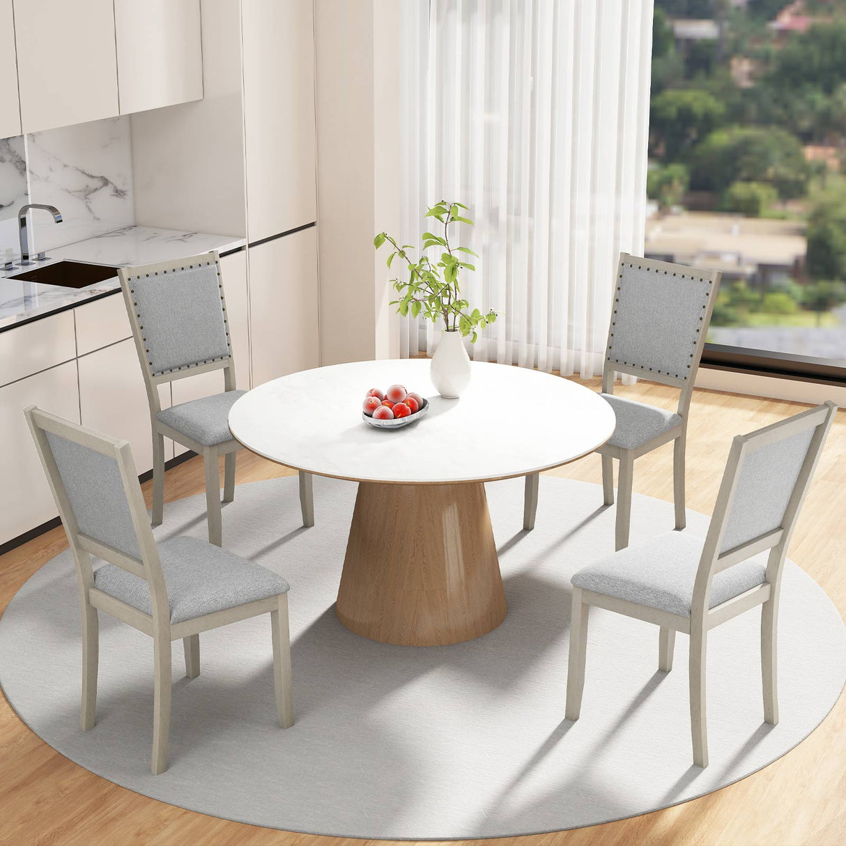 Juego de 2 sillas de comedor de granja con tapicería de tela para cocina - Gris