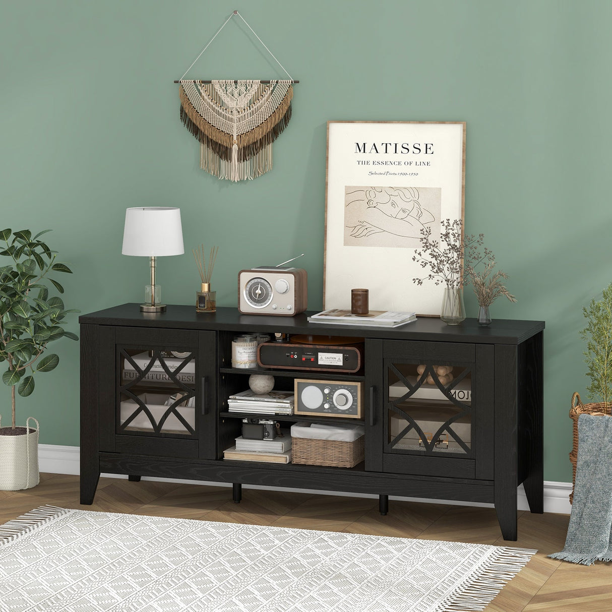 Mueble de TV estilo rústico para televisores de hasta 65 pulgadas con 4 estantes ajustables