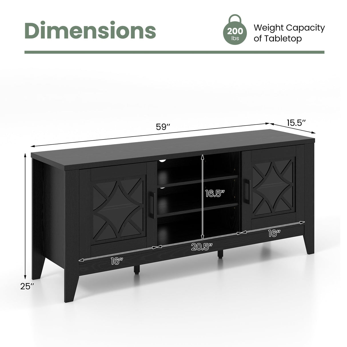 Mueble de TV estilo rústico para televisores de hasta 65 pulgadas con 4 estantes ajustables