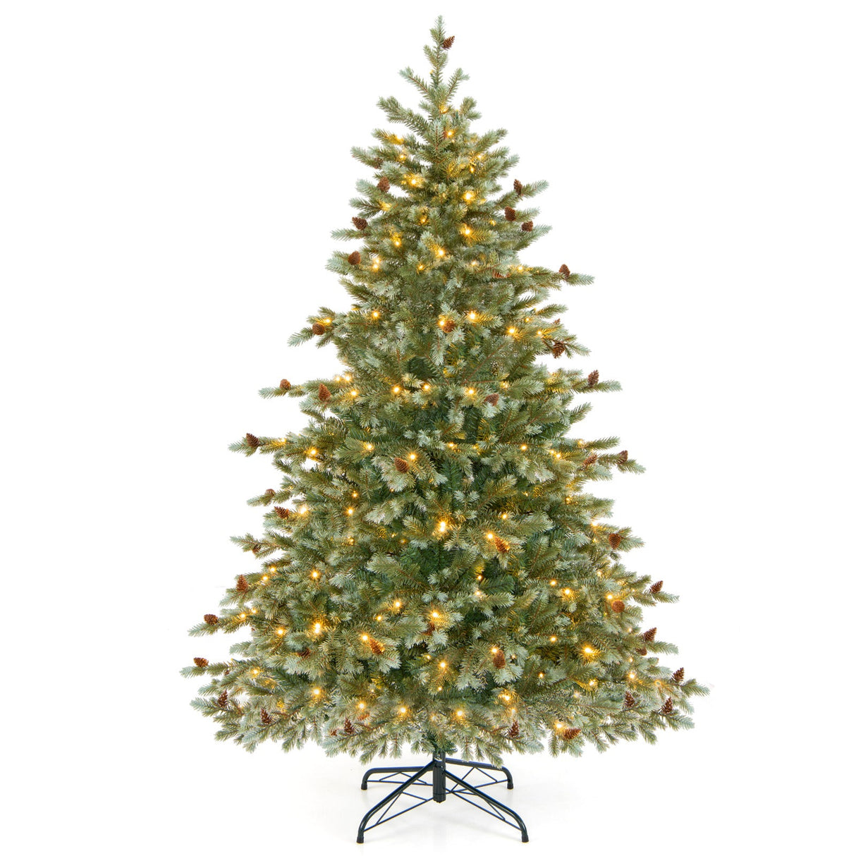 Árbol de Navidad de 1,8/2,1/2,4 metros con luces LED blancas cálidas y piñas