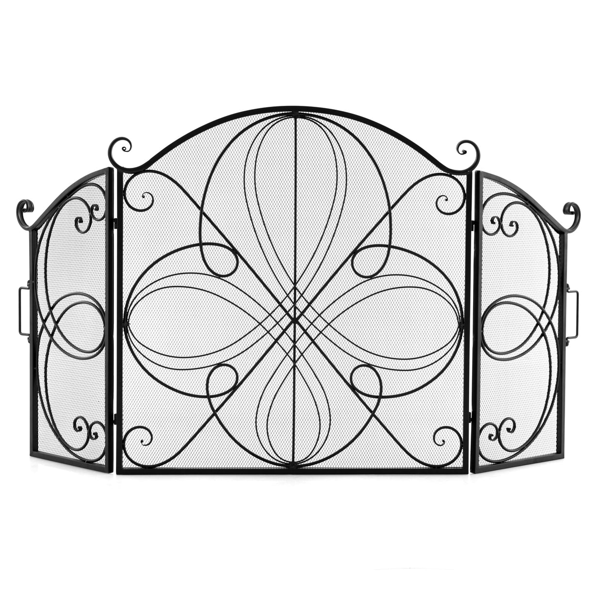 Pantalla de chimenea de 59.5 x 32.5 pulgadas con diseño floral - Negro