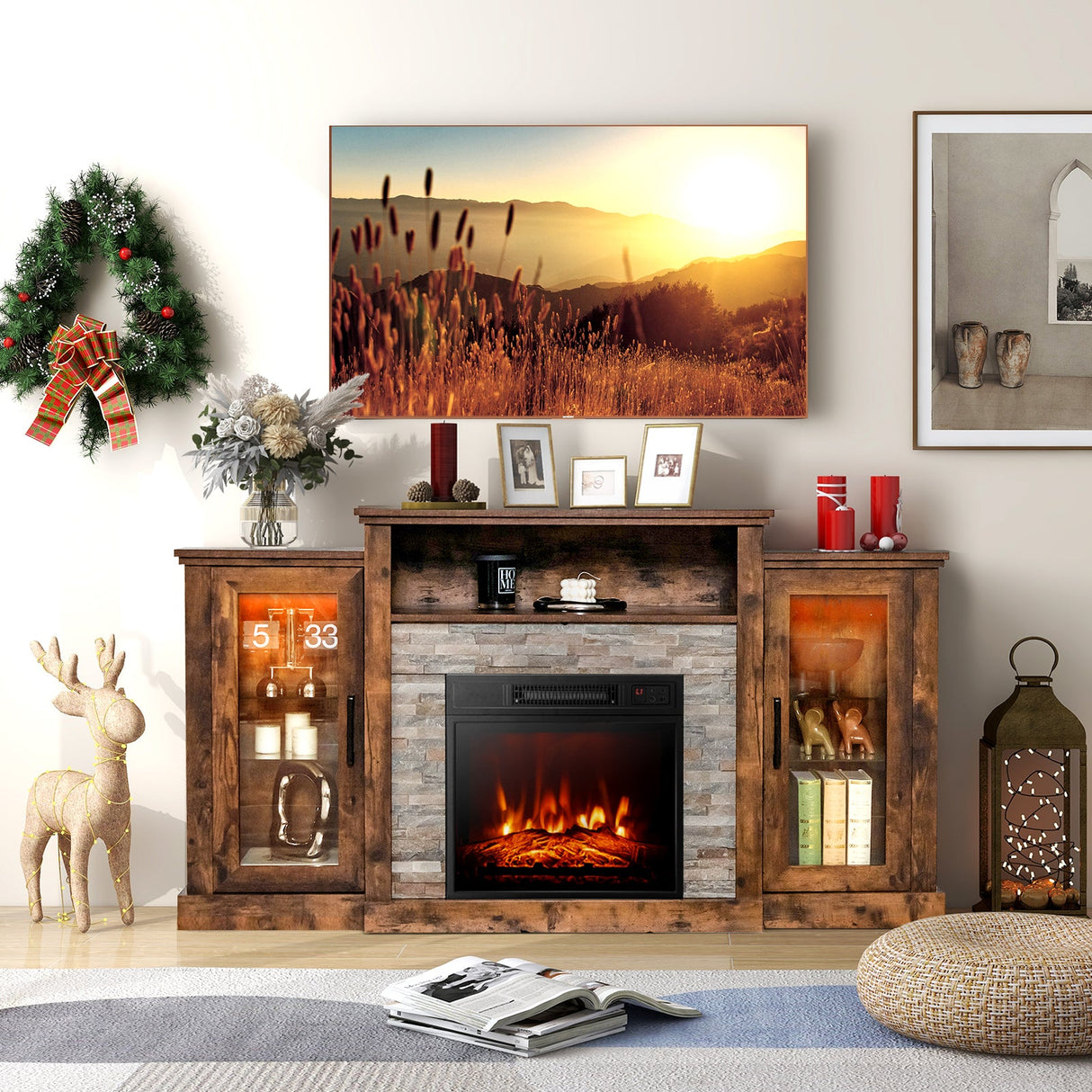 Mueble de TV con chimenea y luces LED de 16 colores para televisores de hasta 65 pulgadas