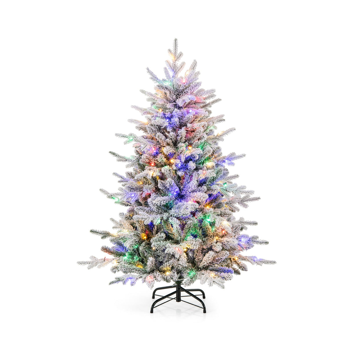 Árbol de Navidad floculante de 7 pies con 8 modos de iluminación y luces LED multicolor