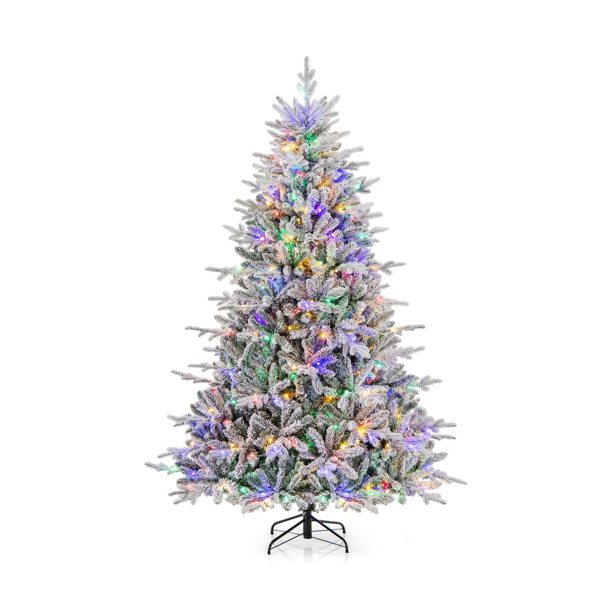 Árbol de Navidad floculante de 7 pies con 8 modos de iluminación y luces LED multicolor